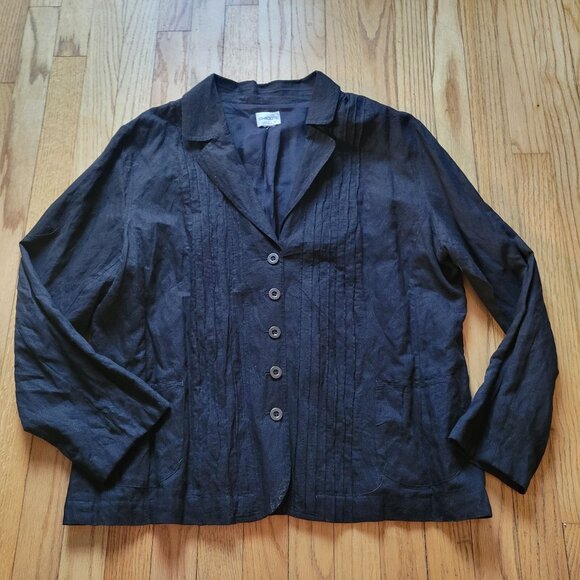 Chicos Black Button-Front Jacket With Pockets Linen XL - Picture 2 of 5